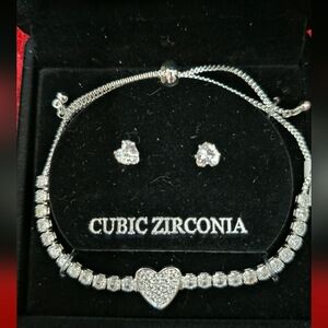 & Other Stories Silver Heart Bracelet with Earrings